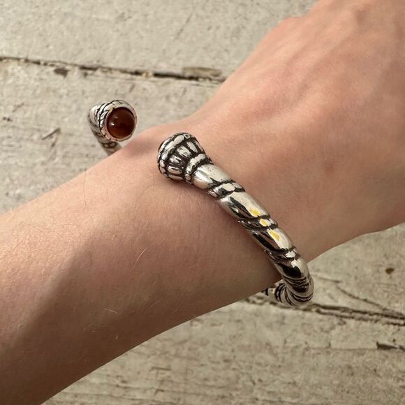 Vintage 80s Gripois Glass Cabachon Mogul Twist Cuff Bracelet With Hinge - Picture 6 of 8